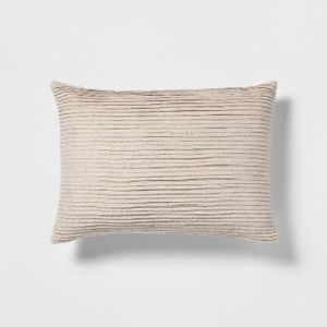 Frayed Pleated Lumbar Throw Pillow Neutral